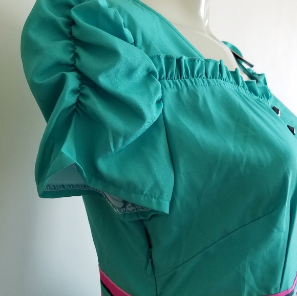 Aqua floral & ruffles spring/summer retro dress 👗 - Picture 6 of 8